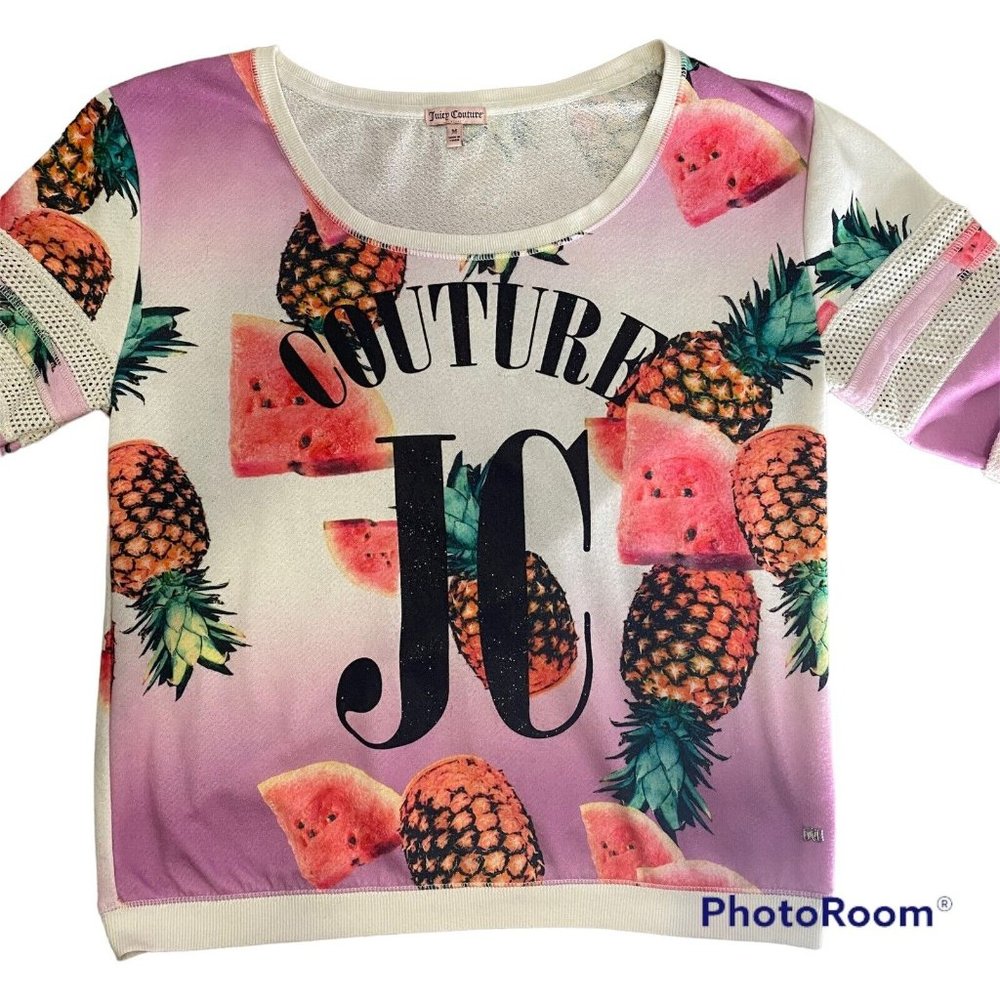 Juicy Couture Size Medium Wild Watermelon Pineapple Short Sleeve Sweatshirt